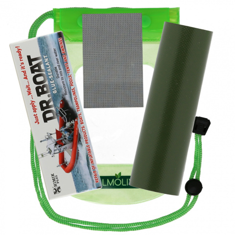 Repair Kit Green Dr. Boat + PVC patch + Reinforcing mesh + Glue box Repair Kit Green Dr. Boat + PVC patch + Reinforcing mesh + Glue box
