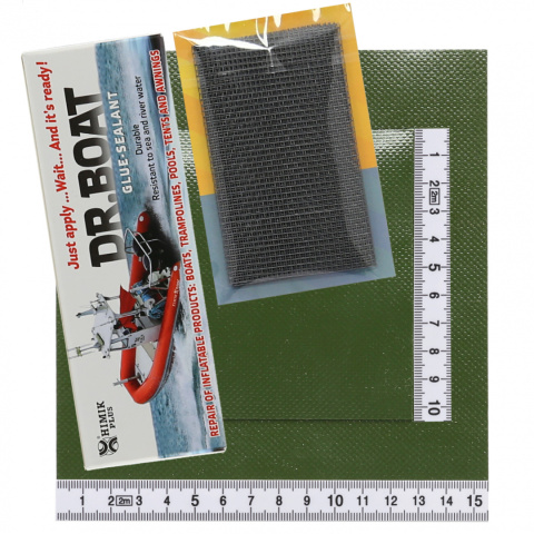 Repair Kit Green Dr. Boat + PVC patch + Reinforcing mesh + Glue box Repair Kit Green Dr. Boat + PVC patch + Reinforcing mesh + Glue box