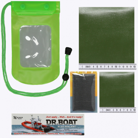 Repair Kit Green Dr. Boat + PVC patch + Reinforcing mesh + Glue box Repair Kit Green Dr. Boat + PVC patch + Reinforcing mesh + Glue box