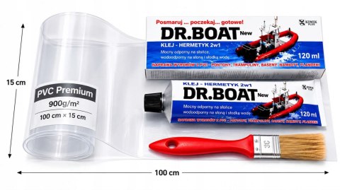 KLEJ 120 ml + DUŻA ŁATA 1m x 15 cm ZESTAW NAPRAWCZY PONTON PLANDEKA