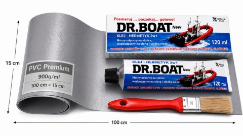 KLEJ 120 ml + DUŻA ŁATA 1m x 15 cm ZESTAW NAPRAWCZY PONTON PLANDEKA