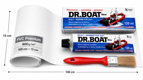 KLEJ 120 ml + DUŻA ŁATA 1m x 15 cm ZESTAW NAPRAWCZY PONTON PLANDEKA