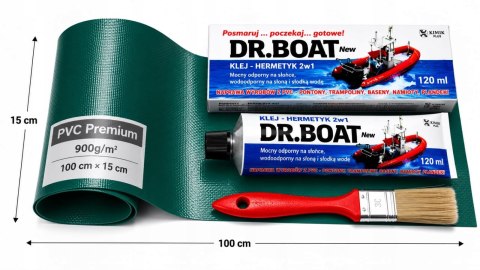 KLEJ 120 ml + DUŻA ŁATA 1m x 15 cm ZESTAW NAPRAWCZY PONTON PLANDEKA
