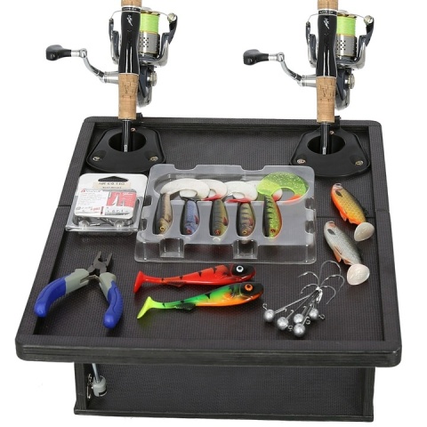 Stolik składany do pontonu z uchwytem na 2 wędki