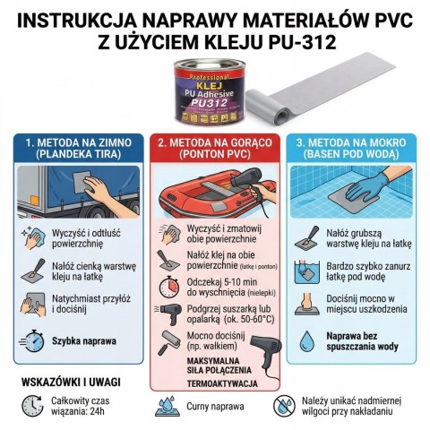 Klej Professional PU-312 do pontonu basenu plandeki SUP PVC 600g + 2 LATY