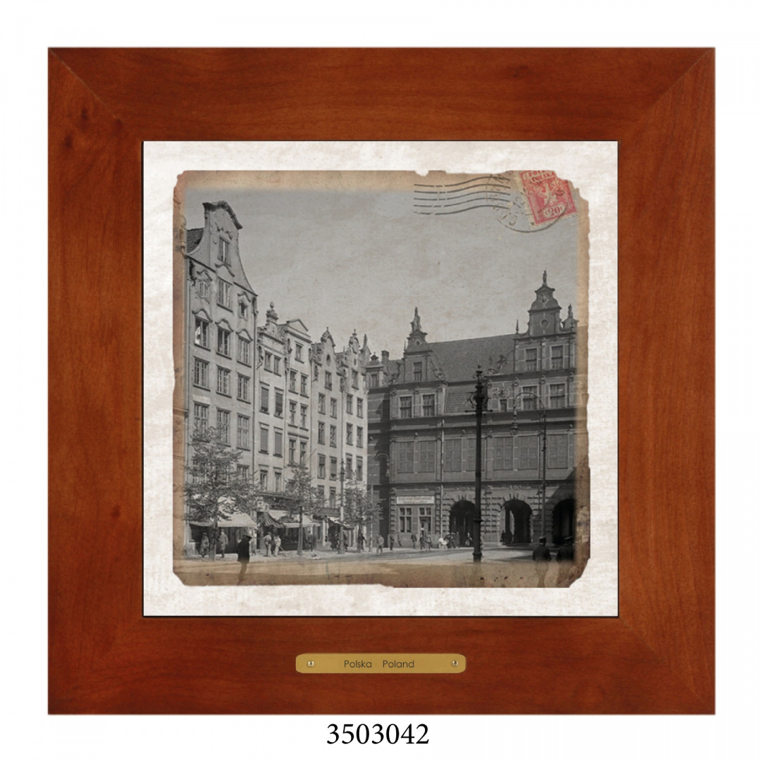 Obrazek Ceramiczny Gdańsk 28x28 cm w Drewnianej Ramce Obrazek Ceramiczny Gdańsk 28x28 cm w Drewnianej Ramce