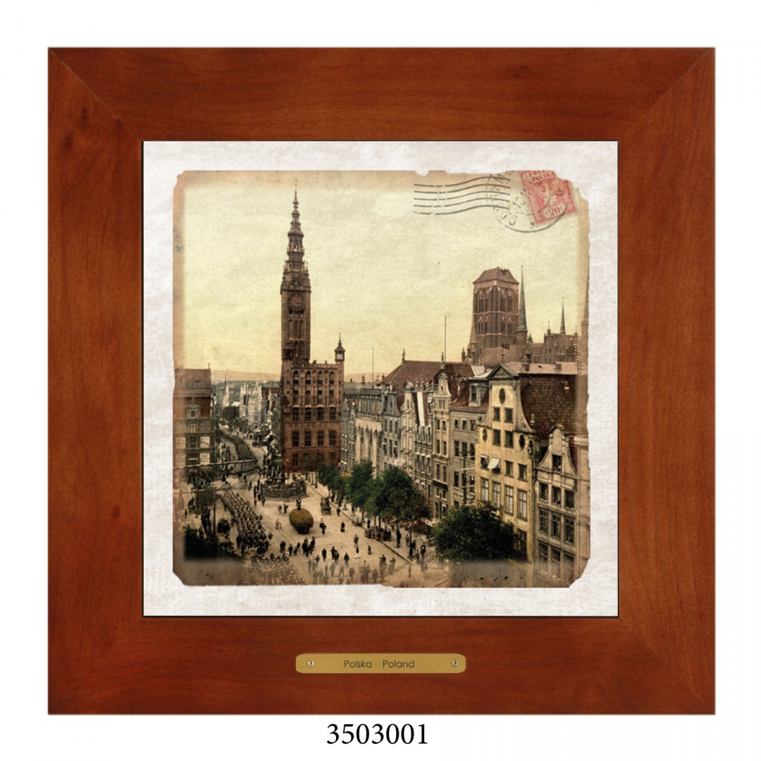 Obrazek Ceramiczny Gdańsk 28x28 cm w Drewnianej Ramce Obrazek Ceramiczny Gdańsk 28x28 cm w Drewnianej Ramce