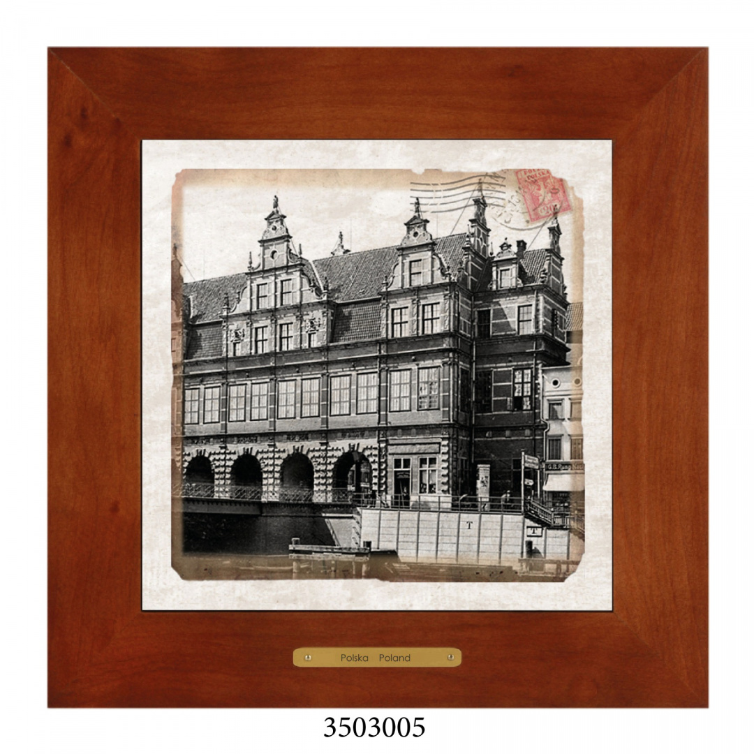 Obrazek Ceramiczny Gdańsk 28x28 cm w Drewnianej Ramce Obrazek Ceramiczny Gdańsk 28x28 cm w Drewnianej Ramce