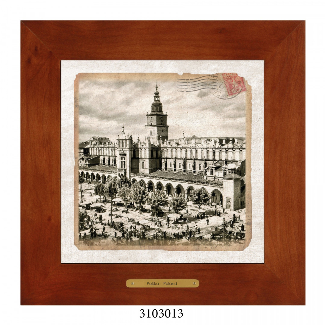 Obrazek Ceramiczny Kraków 18x18 cm w Drewnianej Ramce Obrazek Ceramiczny Kraków 18x18 cm w Drewnianej Ramce