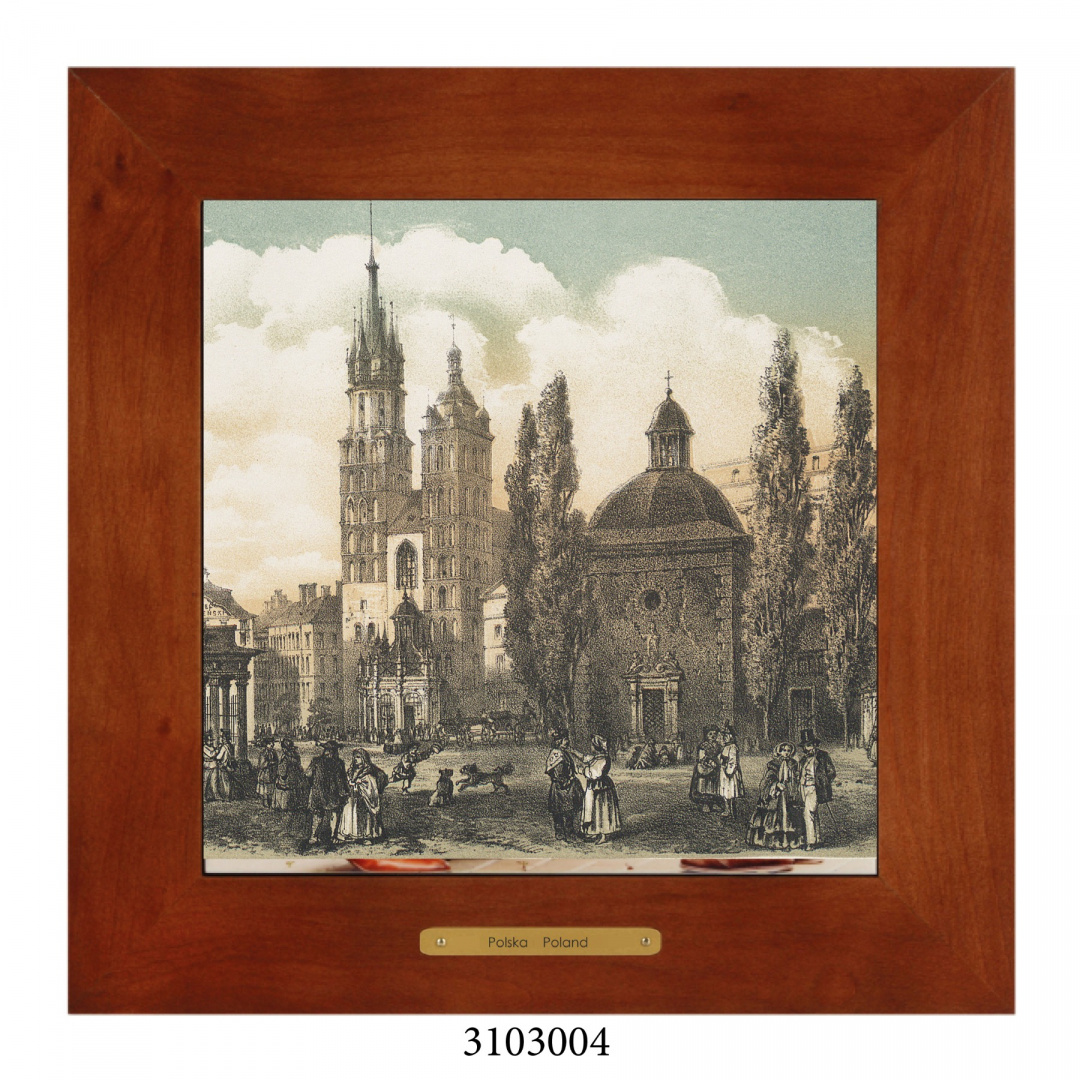 Obrazek Ceramiczny Kraków 18x18 cm w Drewnianej Ramce Obrazek Ceramiczny Kraków 18x18 cm w Drewnianej Ramce