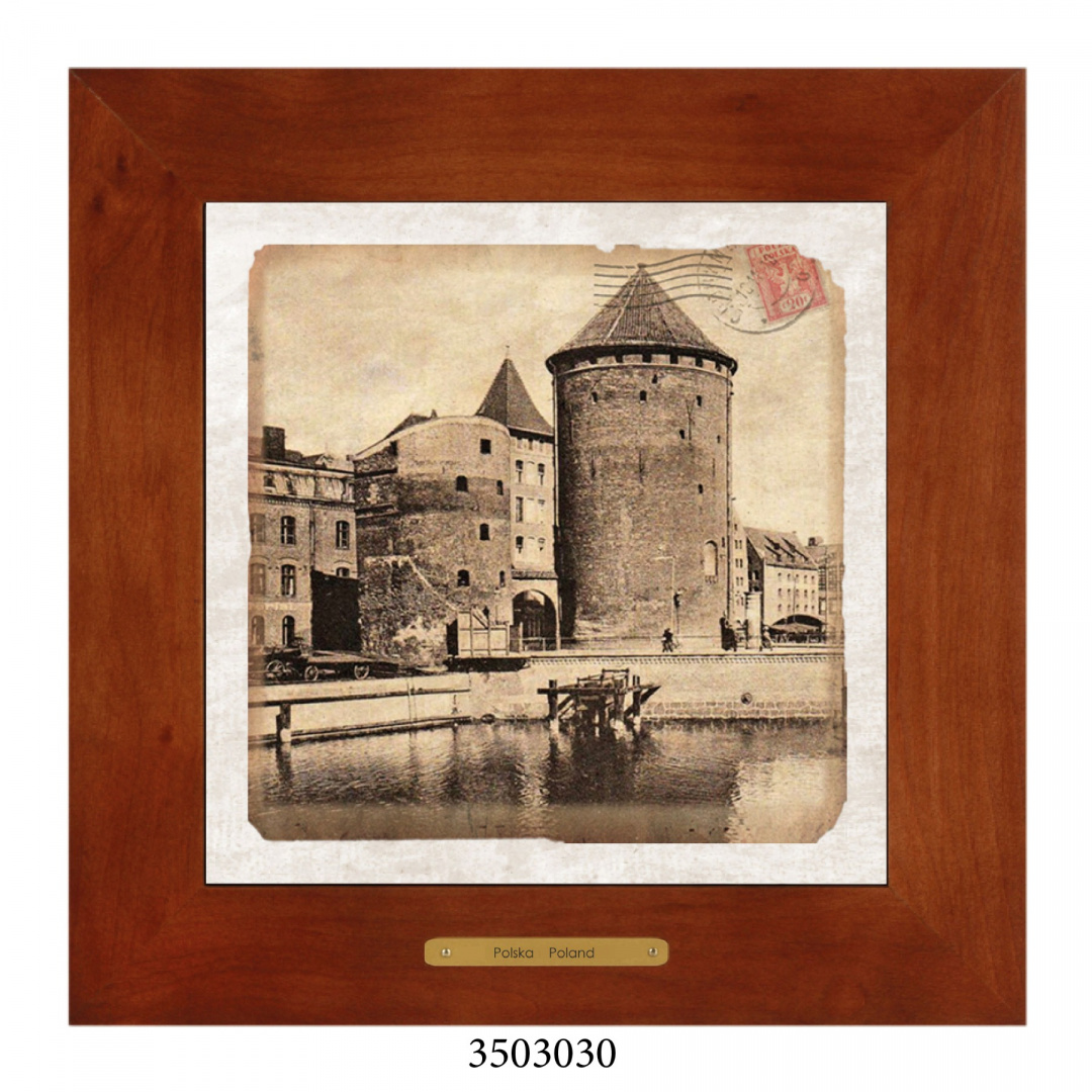 Obrazek Ceramiczny Gdańsk 28x28 cm w Drewnianej Ramce Obrazek Ceramiczny Gdańsk 28x28 cm w Drewnianej Ramce