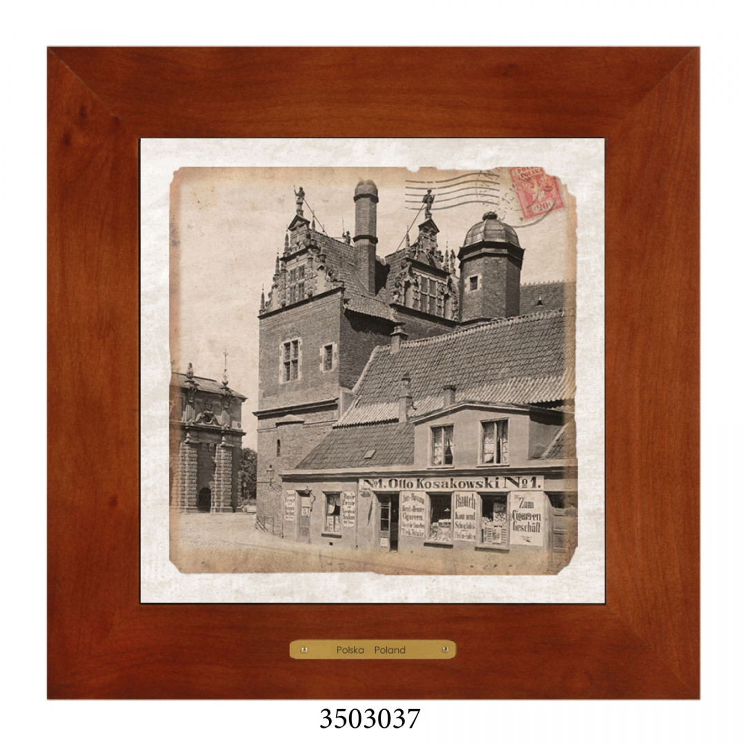 Obrazek Ceramiczny Gdańsk 28x28 cm w Drewnianej Ramce Obrazek Ceramiczny Gdańsk 28x28 cm w Drewnianej Ramce