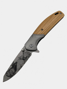 Skladací nôž Turistický poľovnícky Jeleň Drevo